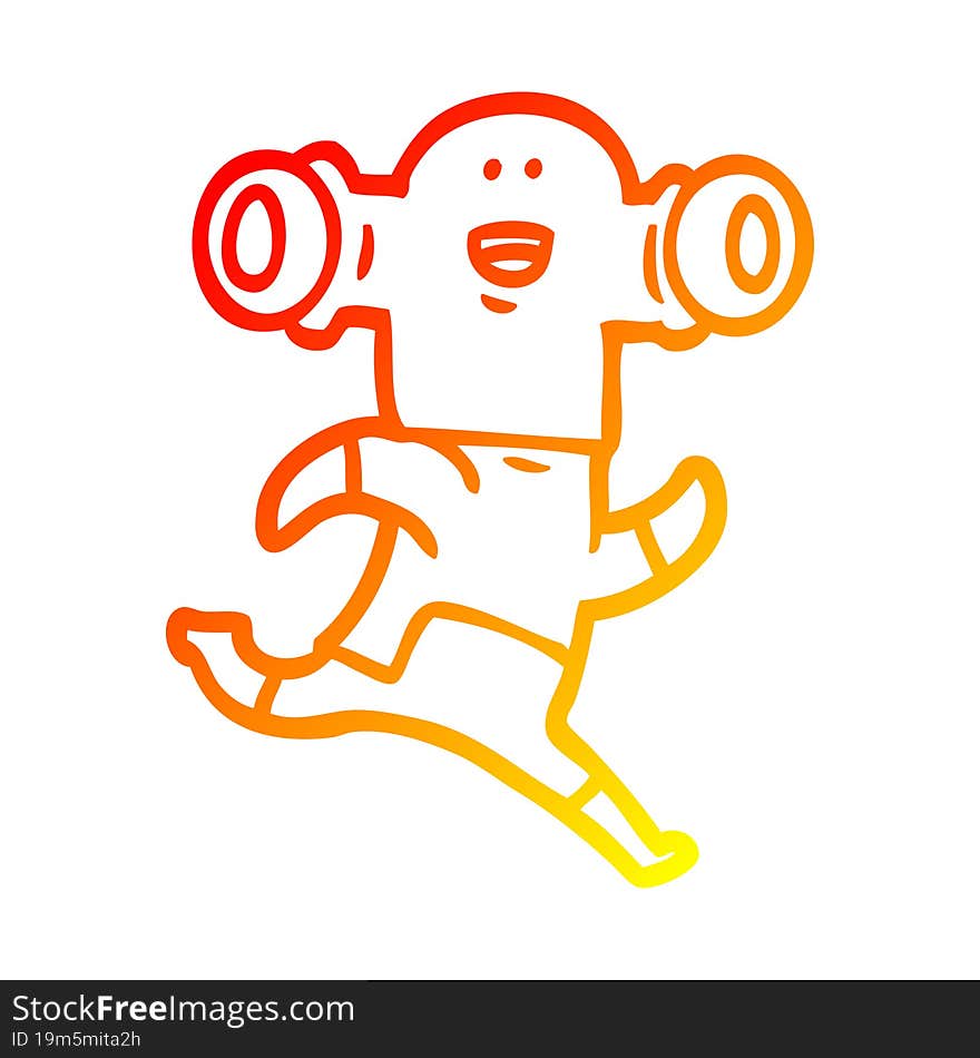 warm gradient line drawing friendly cartoon alien running