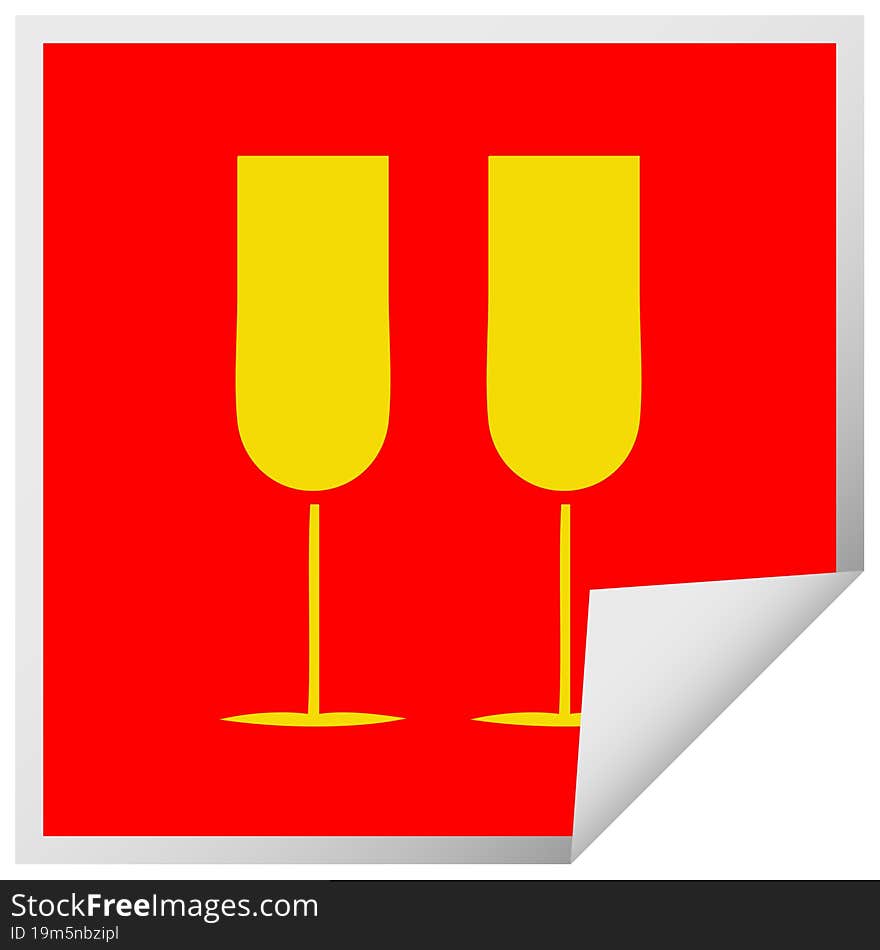 square peeling sticker cartoon of a champagne flutes