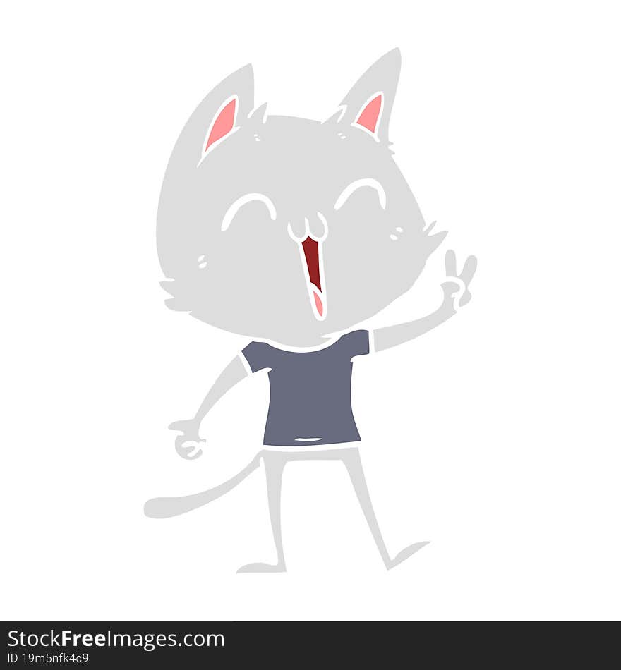 happy flat color style cartoon cat meowing