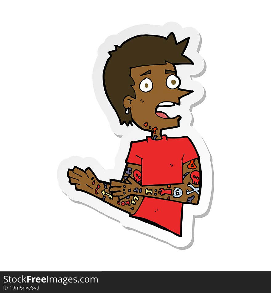 Sticker Of A Cartoon Man With Tattoos