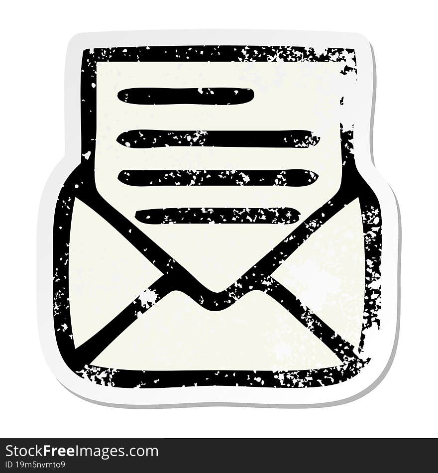 Distressed Sticker Of A Cute Cartoon Letter And Envelope