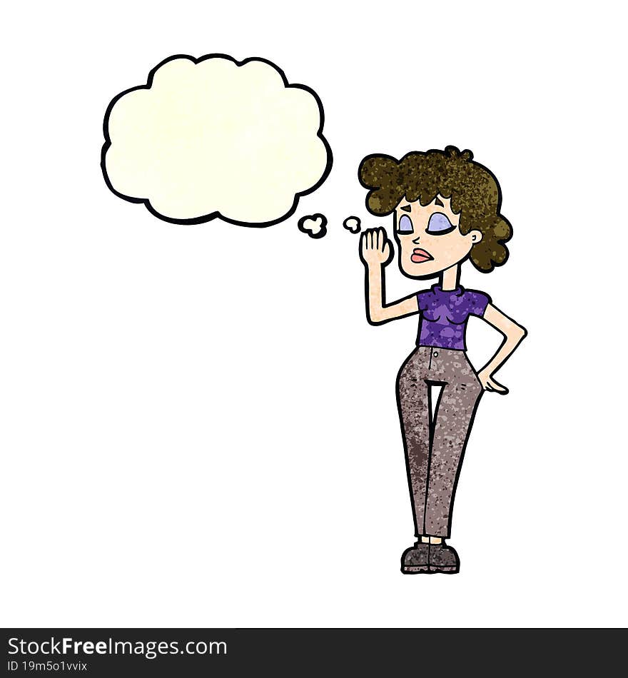 cartoon woman ignoring with thought bubble