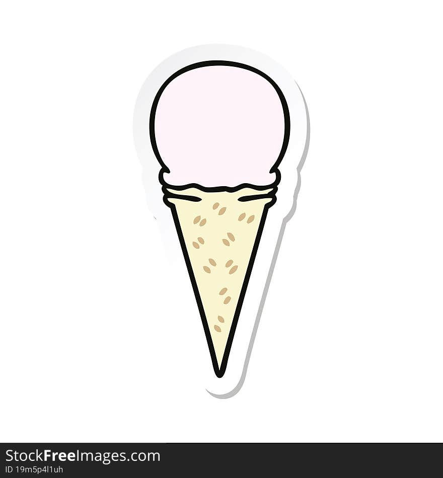 sticker of a quirky hand drawn cartoon strawberry ice cream cone