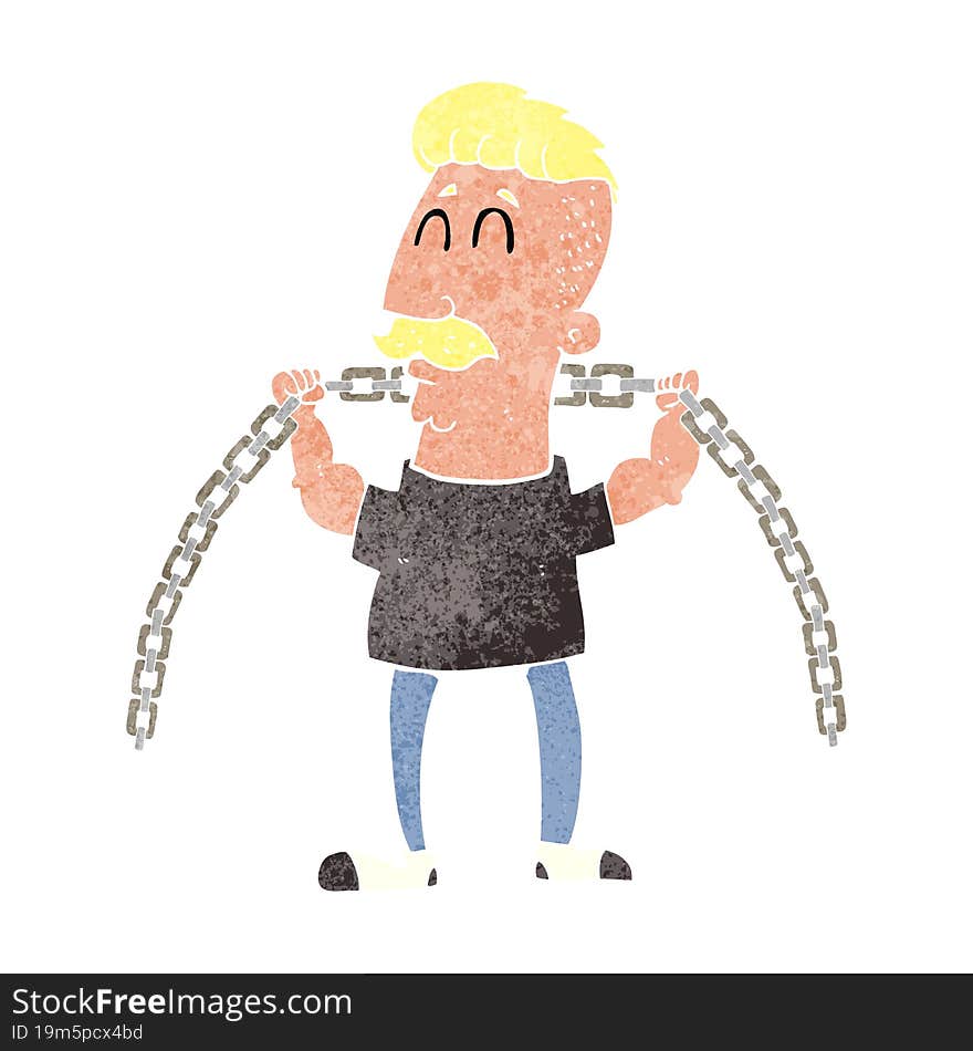 Retro Cartoon Man Lifting Chain