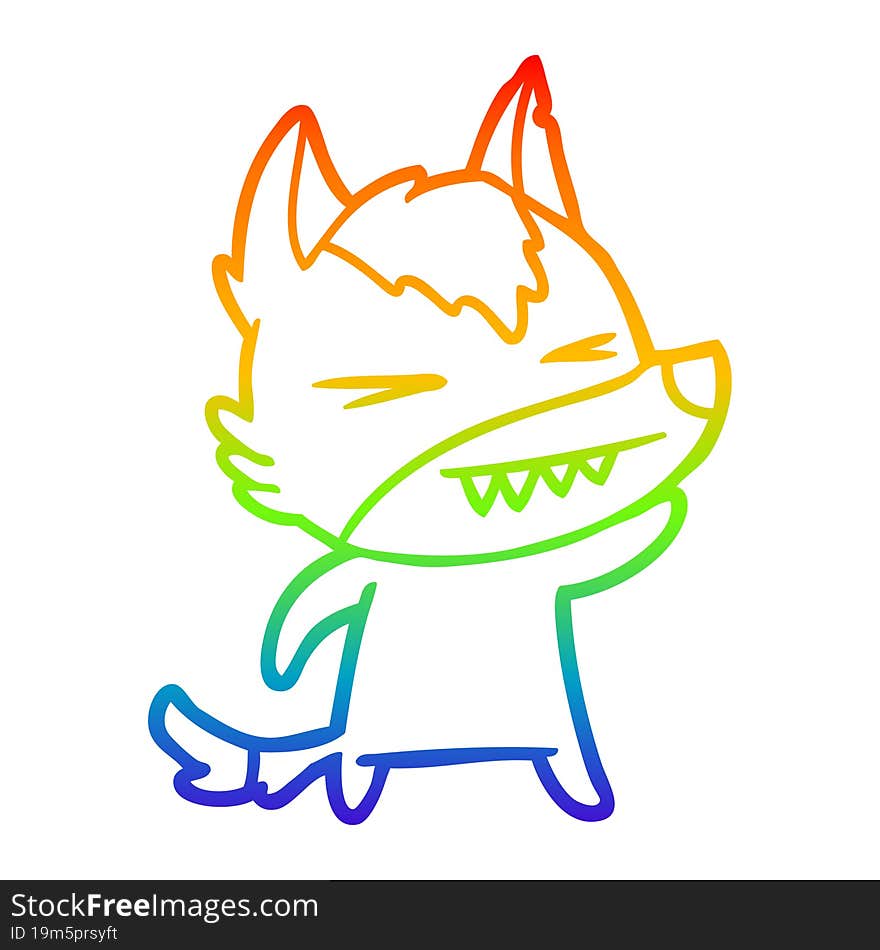 rainbow gradient line drawing of a angry wolf cartoon