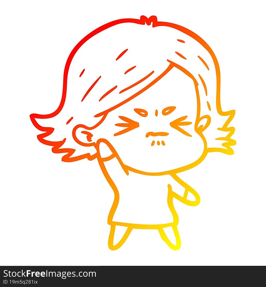 warm gradient line drawing of a cartoon angry girl