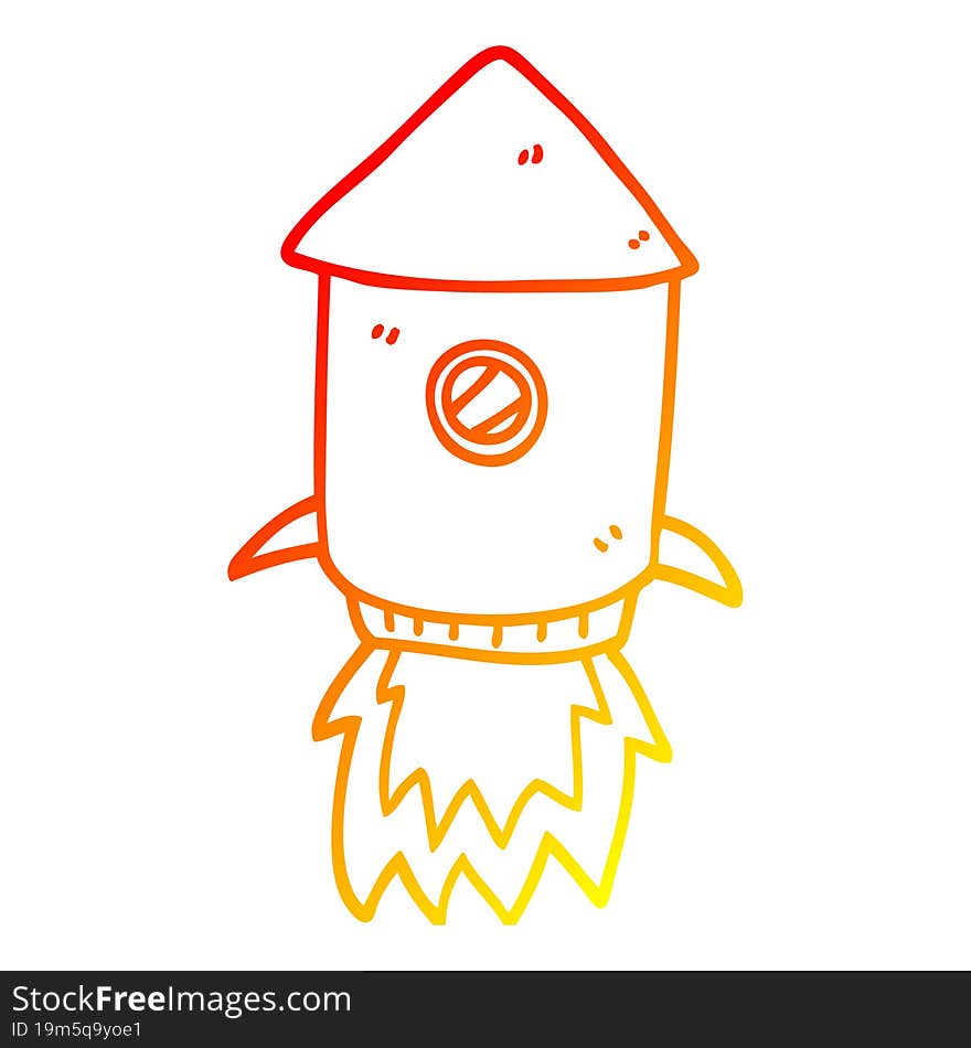 warm gradient line drawing cartoon space rocket