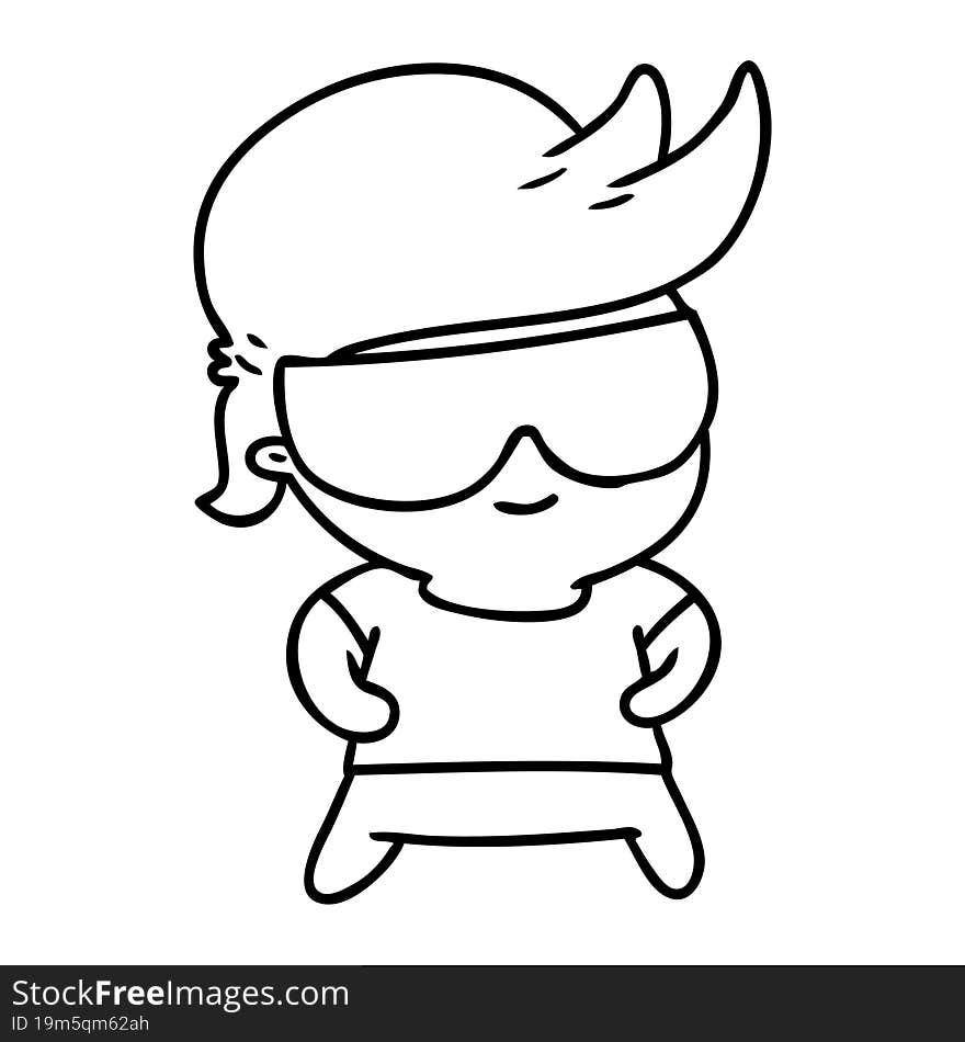 line drawing kawaii kid with shades