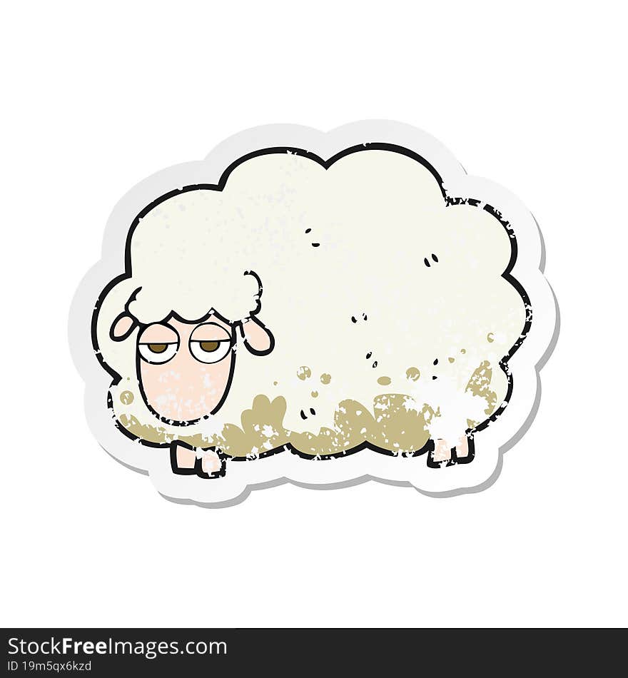 retro distressed sticker of a cartoon muddy winter sheep