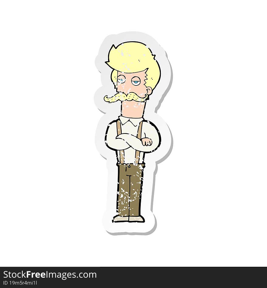 Retro Distressed Sticker Of A Cartoon Man With Mustache