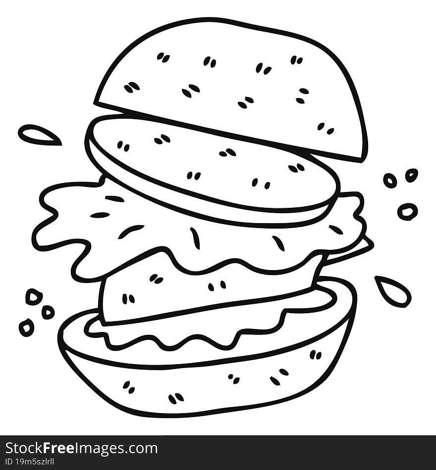 quirky line drawing cartoon veggie burger