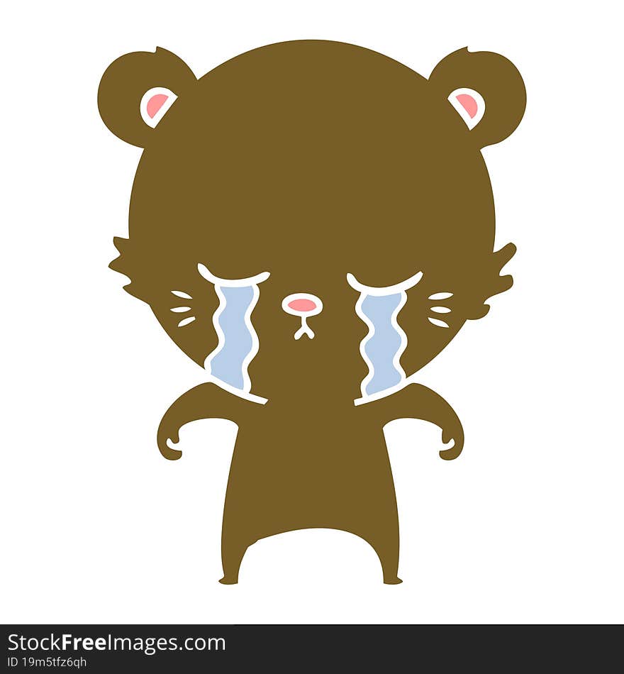 crying flat color style cartoon bear