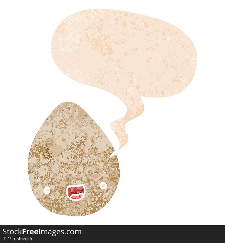 cartoon egg and speech bubble in retro textured style