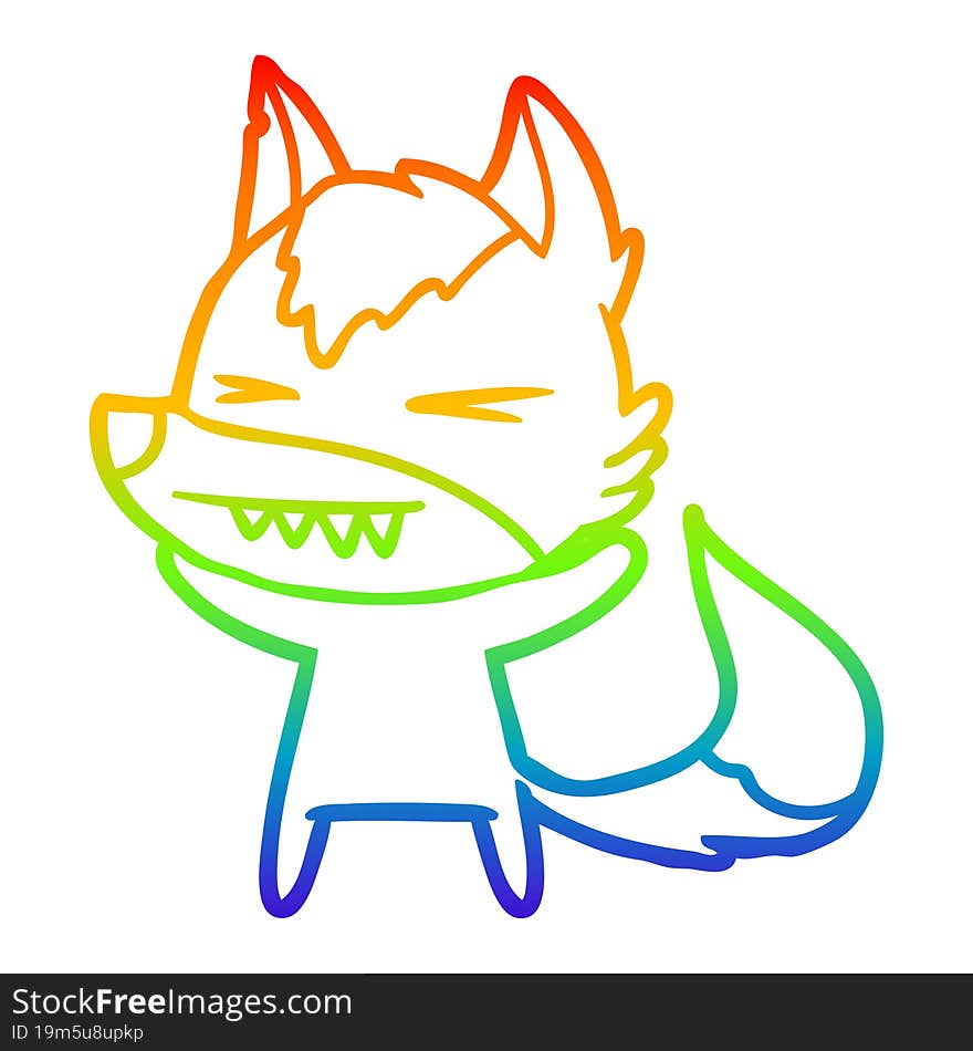 rainbow gradient line drawing of a angry wolf cartoon