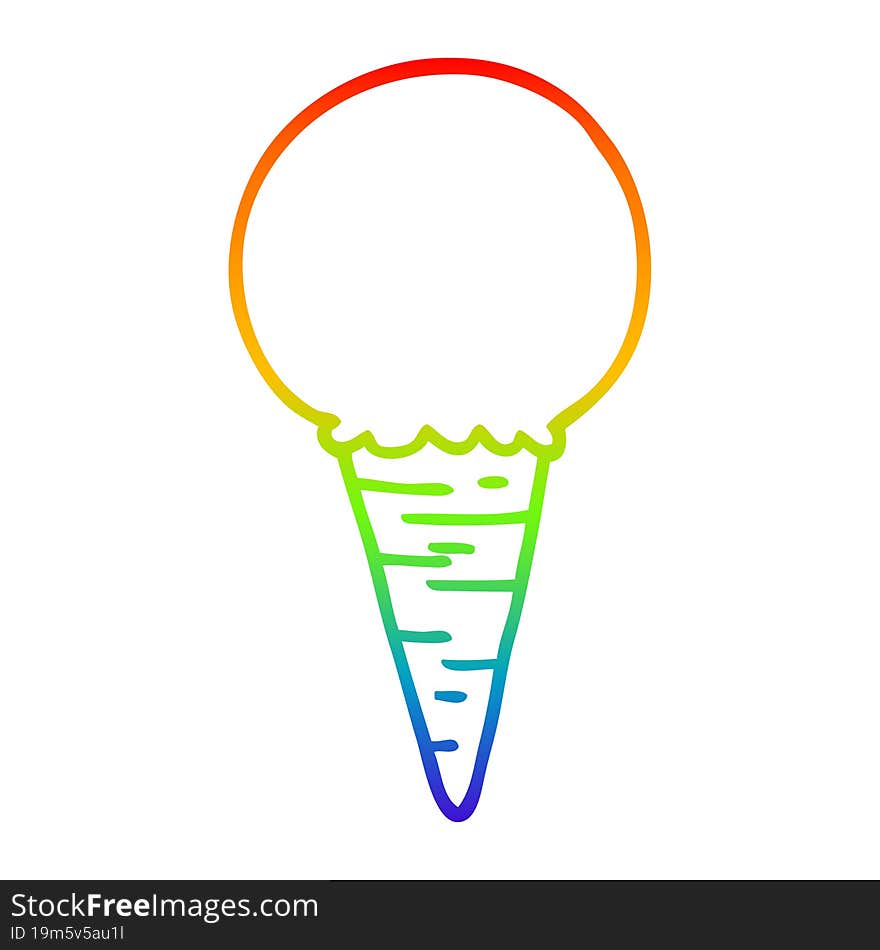 rainbow gradient line drawing of a cartoon ice cream cone