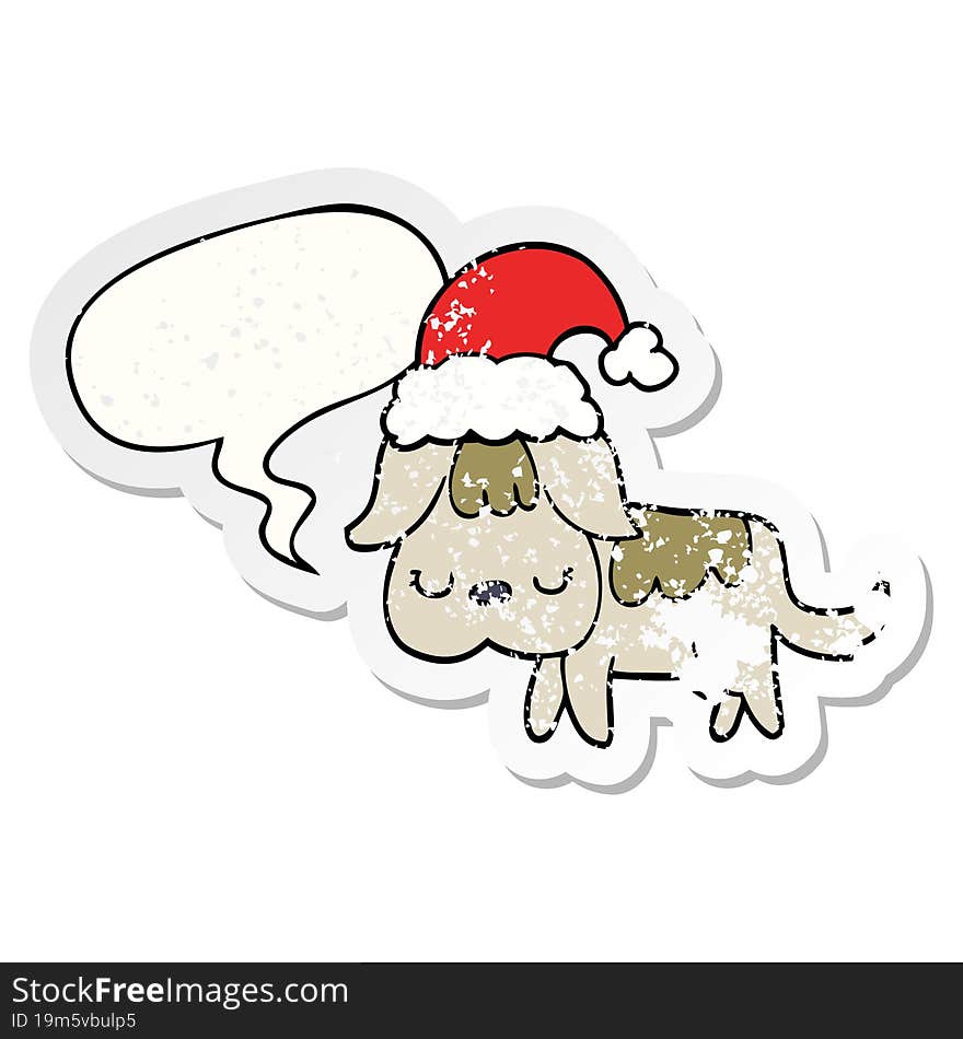 cute christmas dog and speech bubble distressed sticker