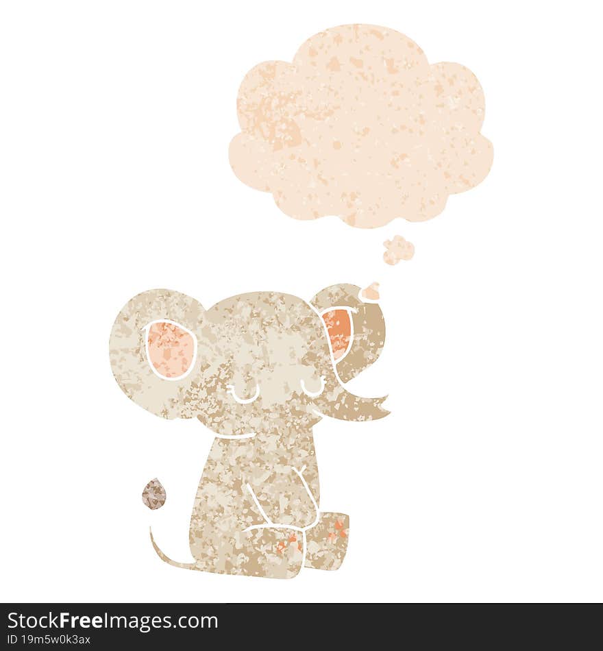 Cartoon Elephant And Thought Bubble In Retro Textured Style