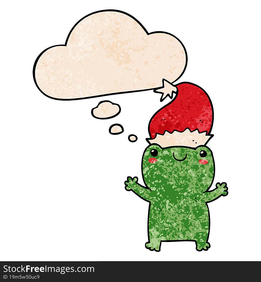 cute christmas frog and thought bubble in grunge texture pattern style