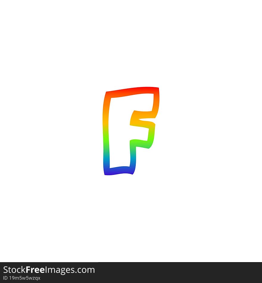 rainbow gradient line drawing of a cartoon letter f