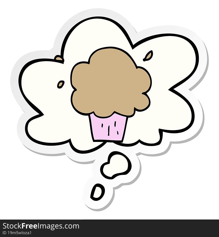 cartoon cupcake with thought bubble as a printed sticker