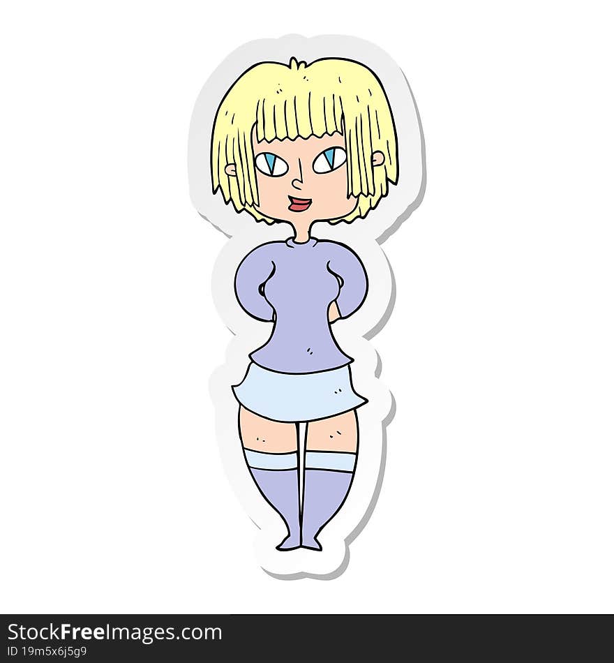 sticker of a cartoon happy woman