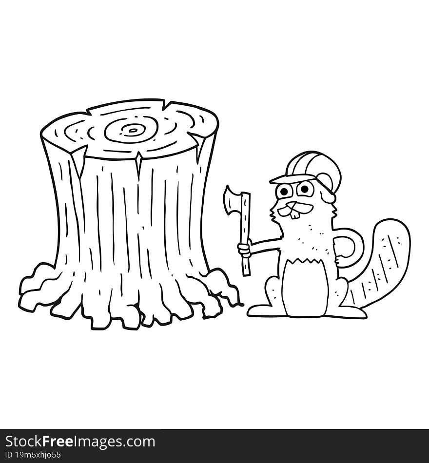 black and white cartoon beaver