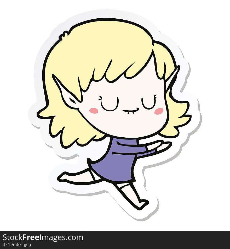 Sticker Of A Happy Cartoon Elf Girl Posing