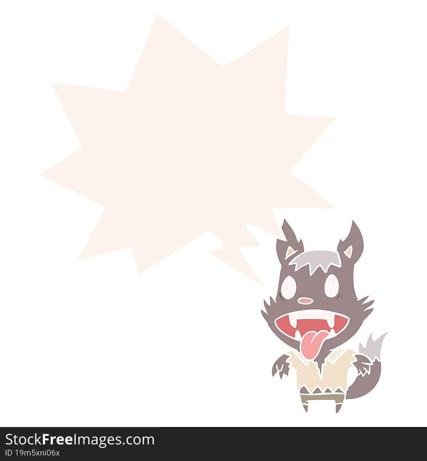 Cartoon Halloween Werewolf And Speech Bubble In Retro Style