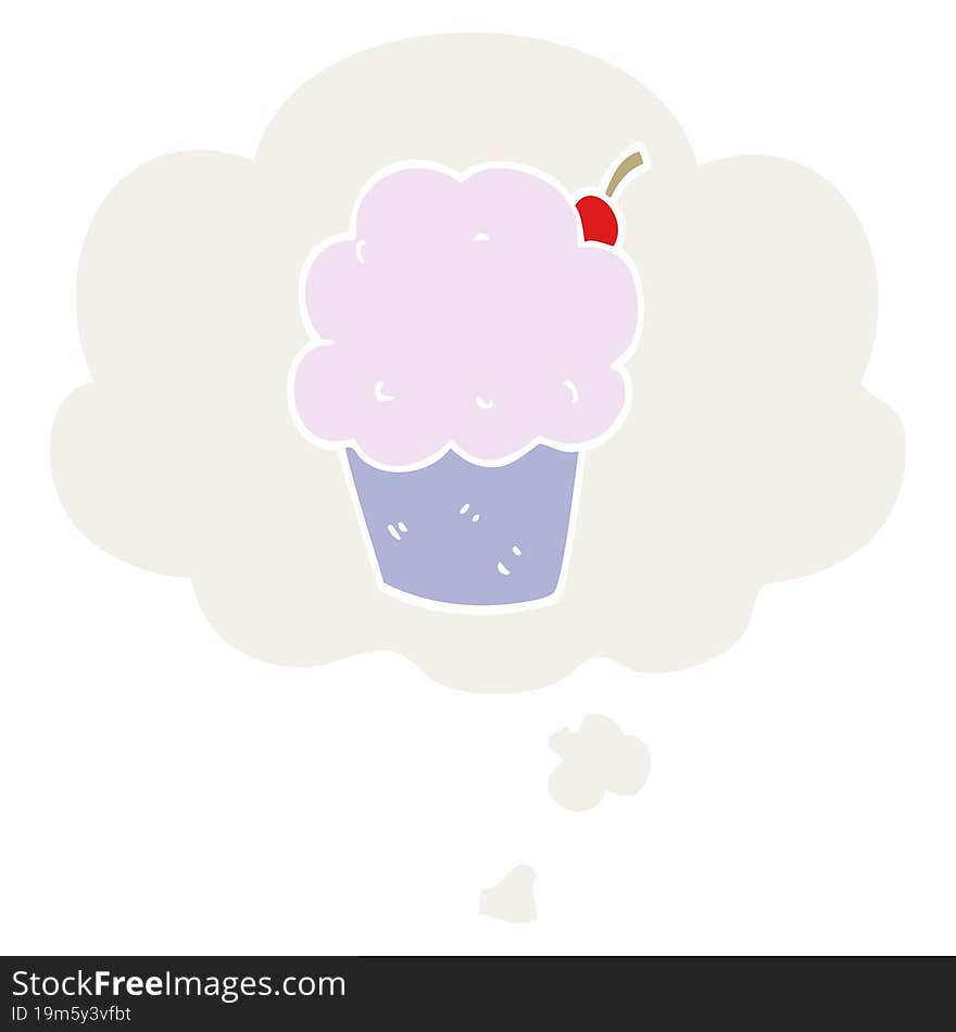 cartoon cupcake with thought bubble in retro style