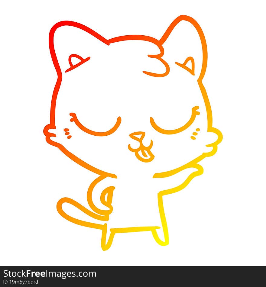 warm gradient line drawing of a happy cartoon cat