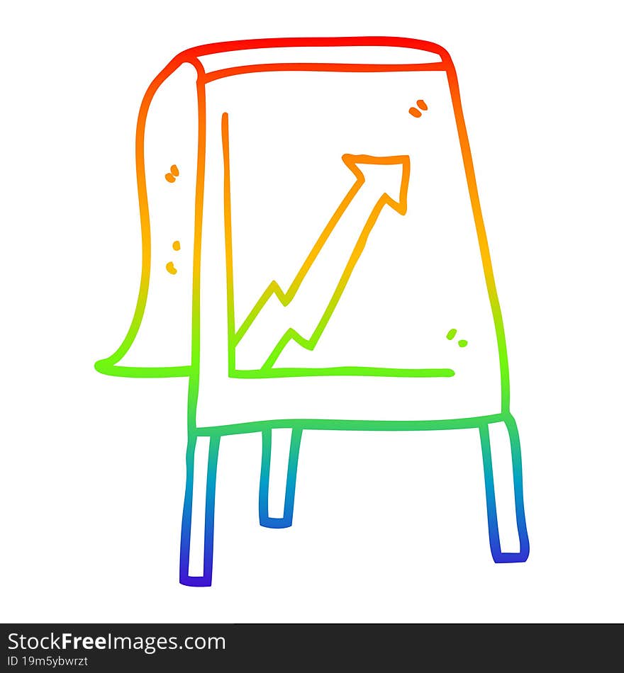 Rainbow Gradient Line Drawing Cartoon Business Chart With Arrow