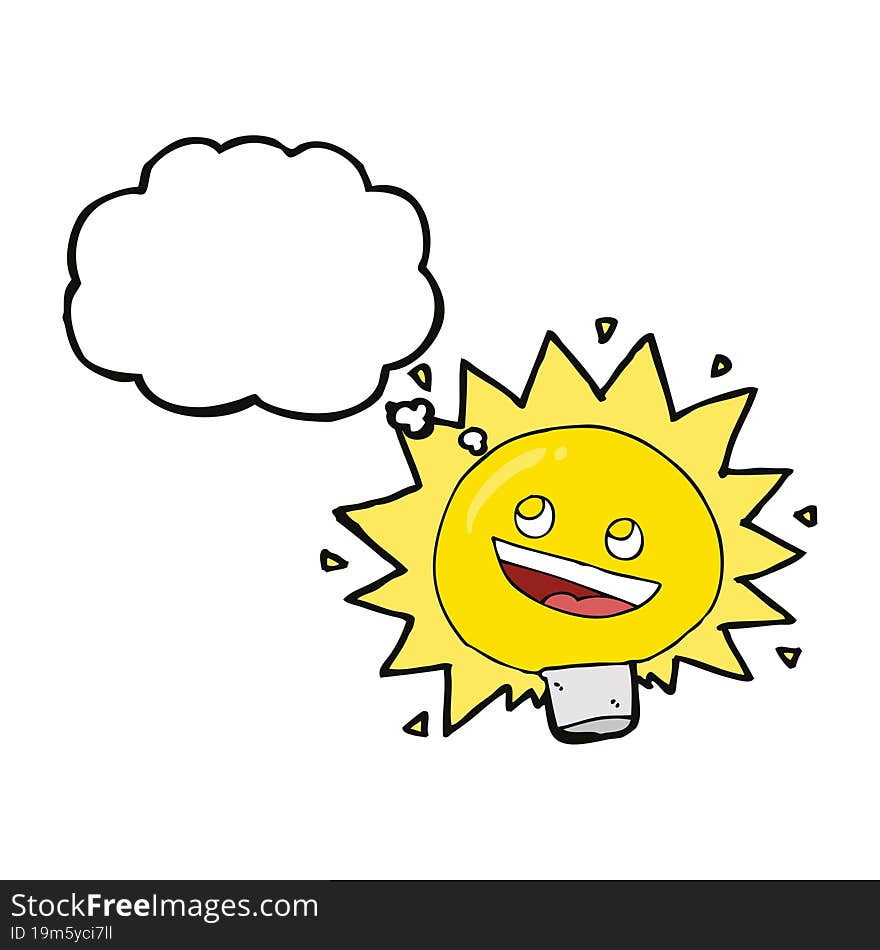 cartoon electric light bulb with thought bubble