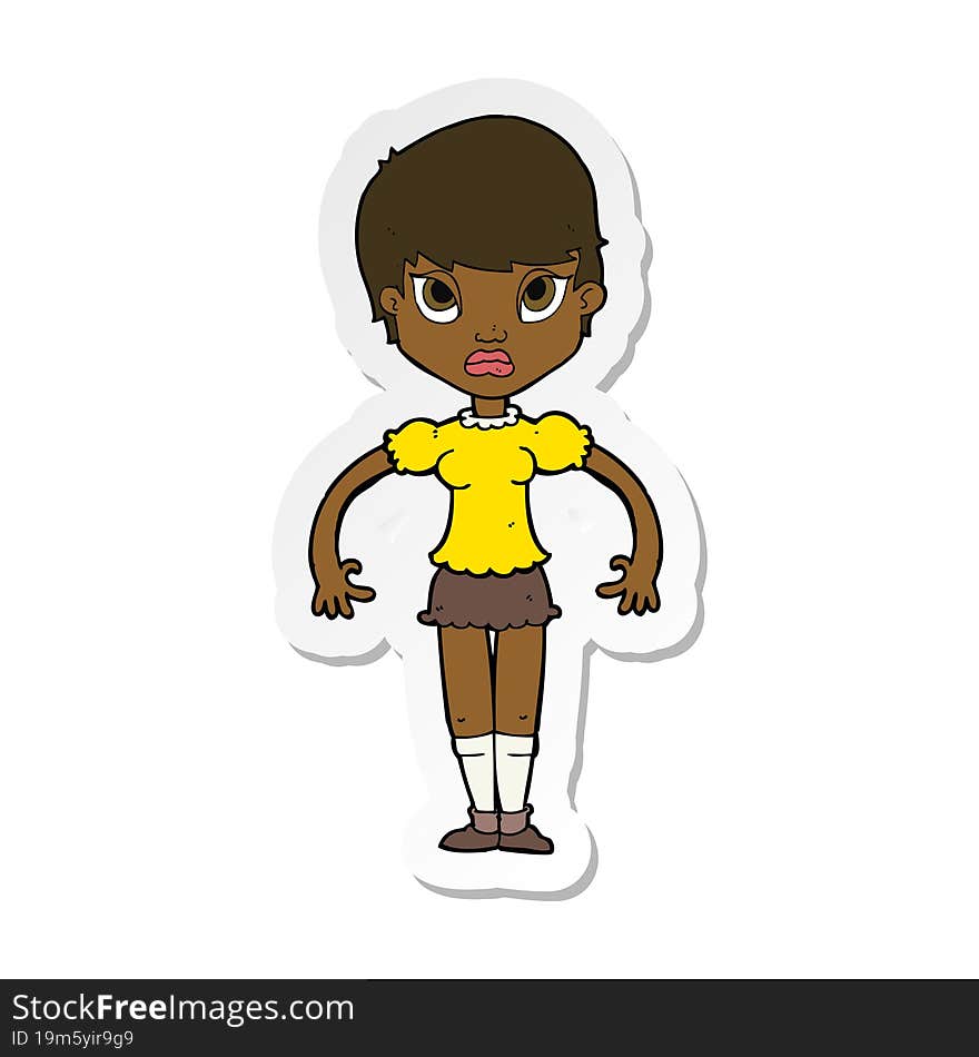 Sticker Of A Cartoon Woman Looking Annoyed