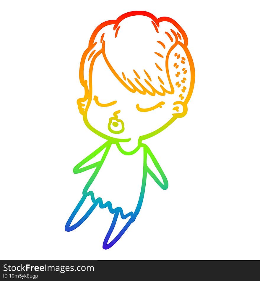 rainbow gradient line drawing cartoon pretty hipster girl