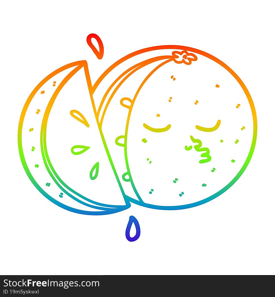 rainbow gradient line drawing of a cartoon orange