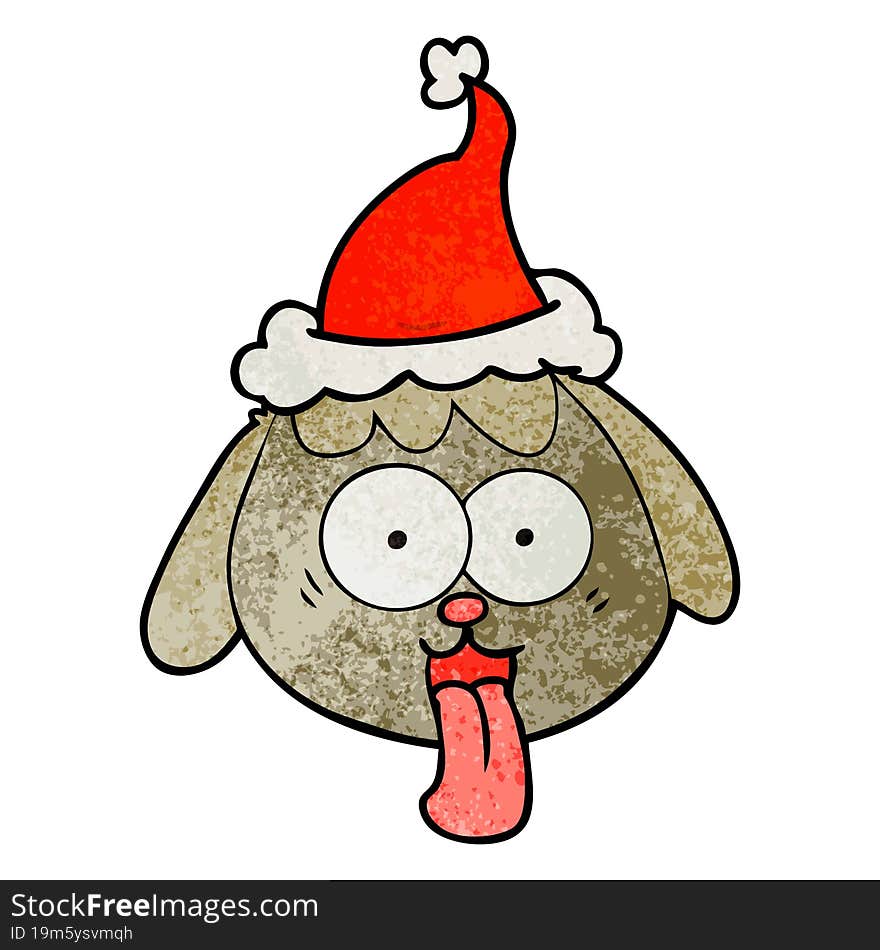 Textured Cartoon Of A Dog Face Panting Wearing Santa Hat