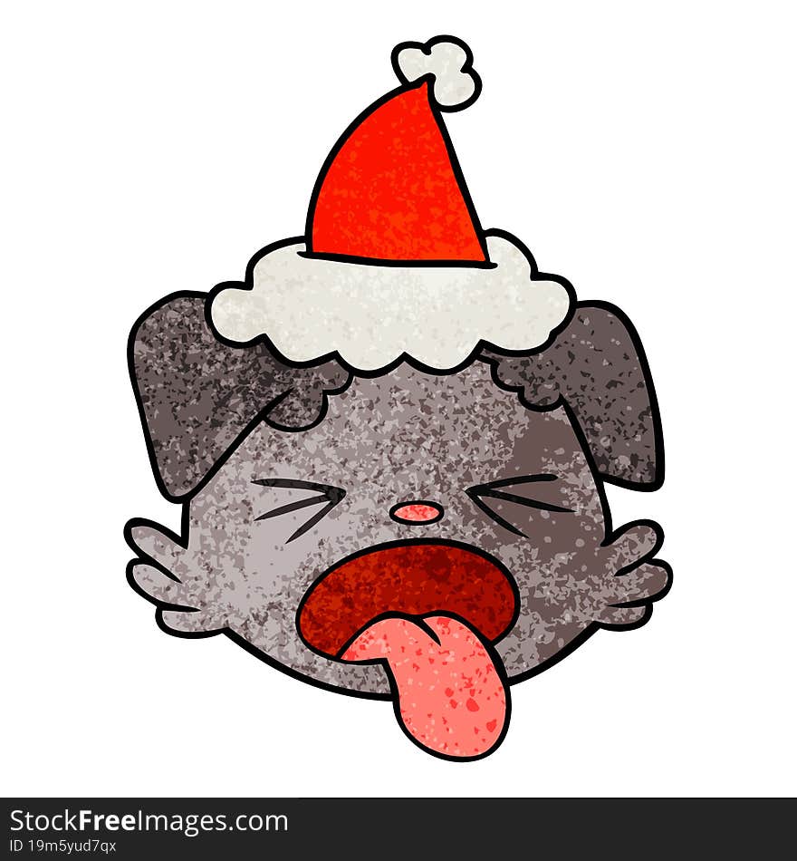 hand drawn textured cartoon of a dog face wearing santa hat