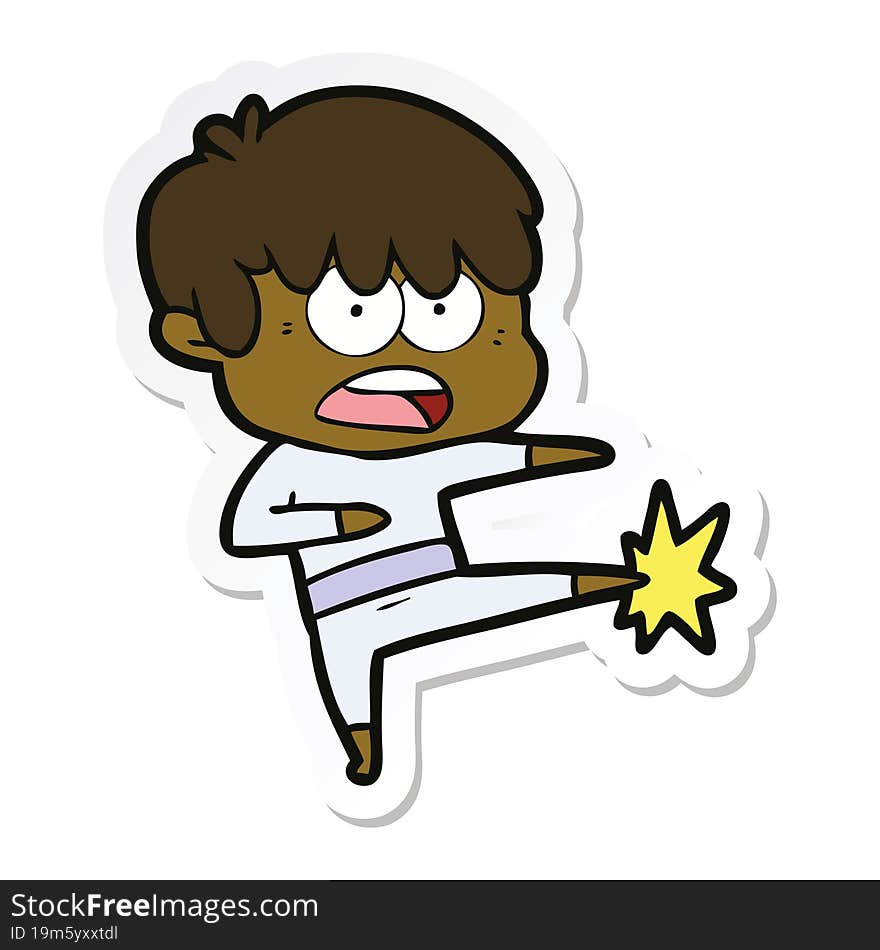 sticker of a worried cartoon boy