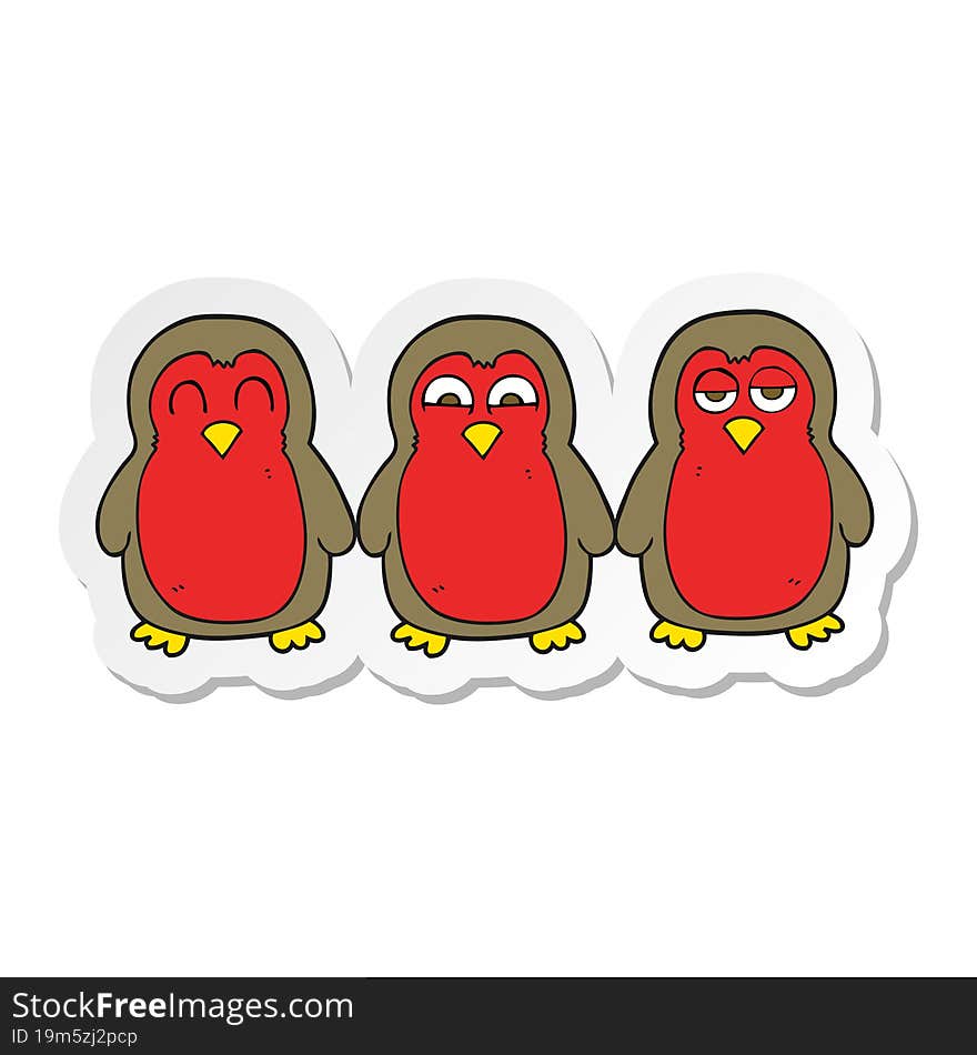 Sticker Of A Cartoon Christmas Robins Holding Hands