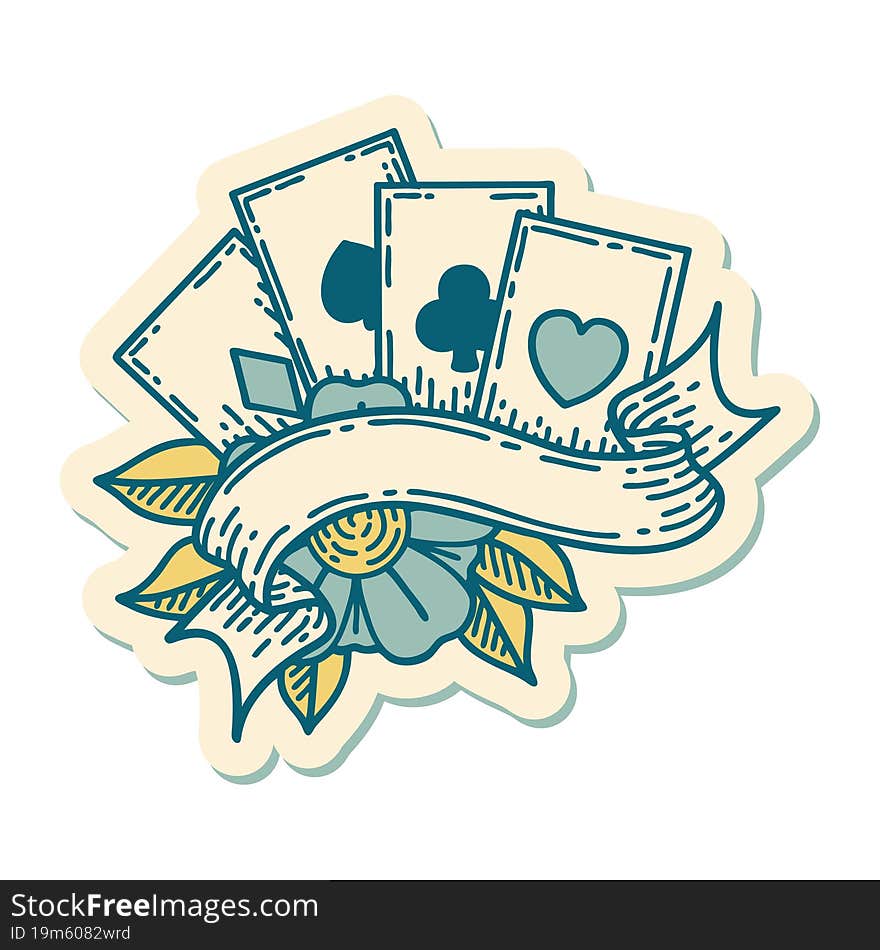 sticker of tattoo in traditional style of cards and banner. sticker of tattoo in traditional style of cards and banner