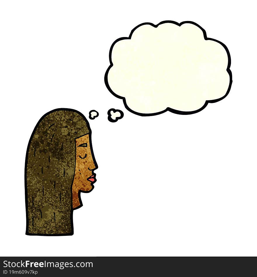 cartoon female face profile with thought bubble