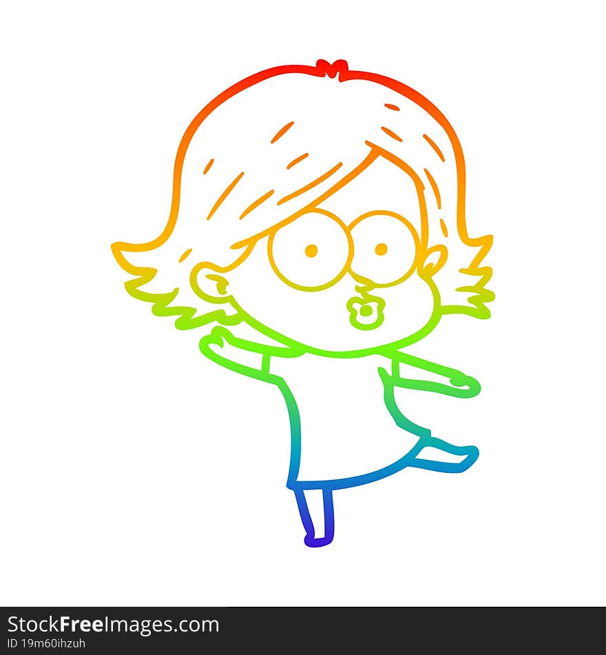 Rainbow Gradient Line Drawing Cartoon Girl Pouting