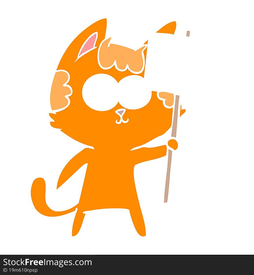 happy flat color style cartoon cat with sign