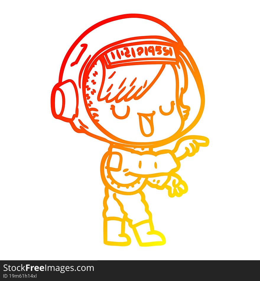 warm gradient line drawing of a cartoon astronaut woman