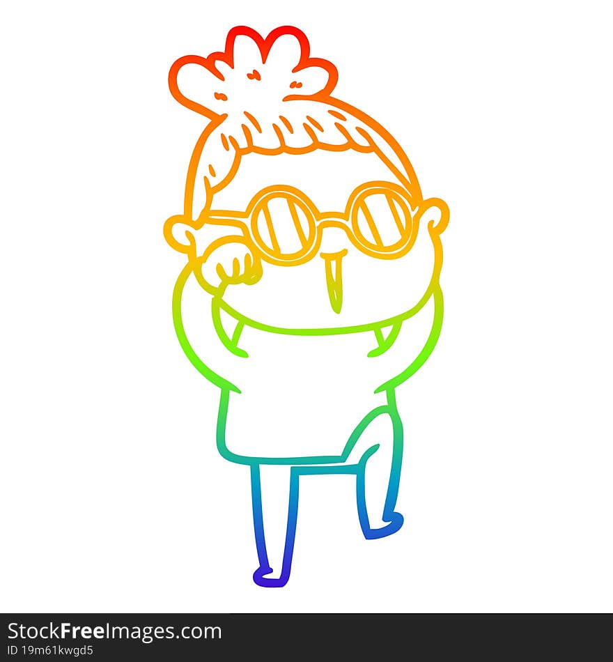 rainbow gradient line drawing of a cartoon woman wearing spectacles