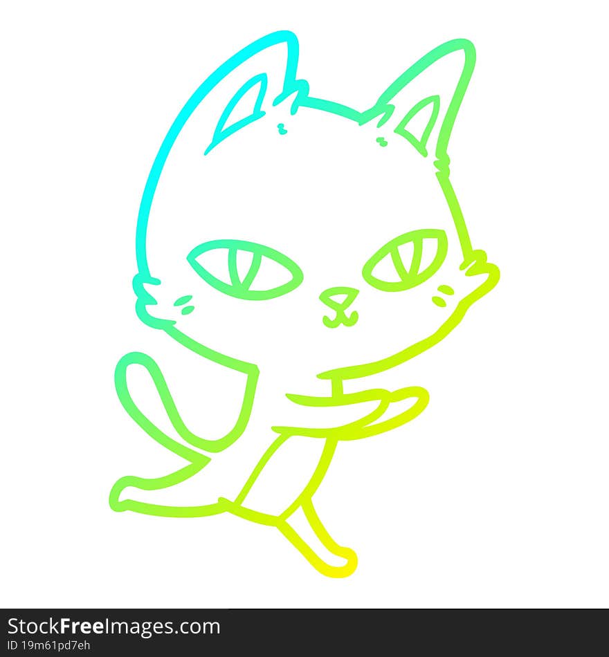 Cold Gradient Line Drawing Cartoon Cat Staring