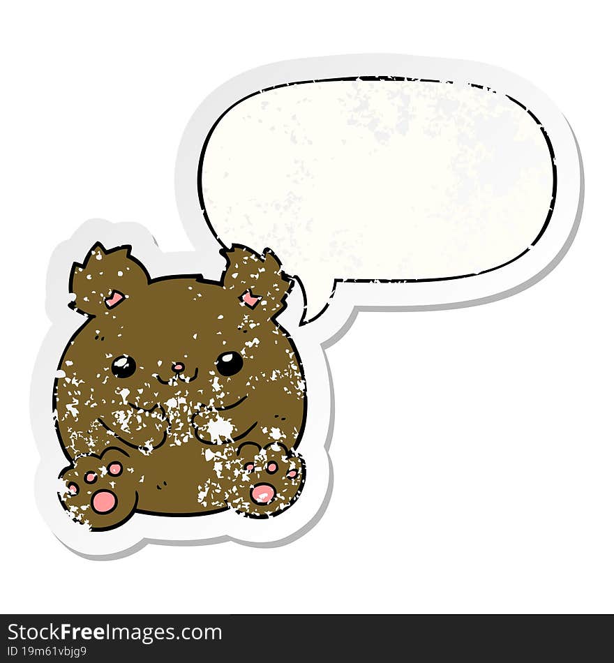 cartoon bear with speech bubble distressed distressed old sticker. cartoon bear with speech bubble distressed distressed old sticker