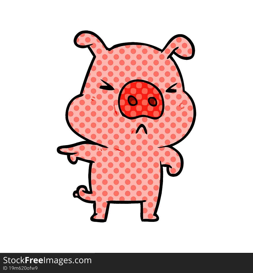 cartoon angry pig pointing. cartoon angry pig pointing