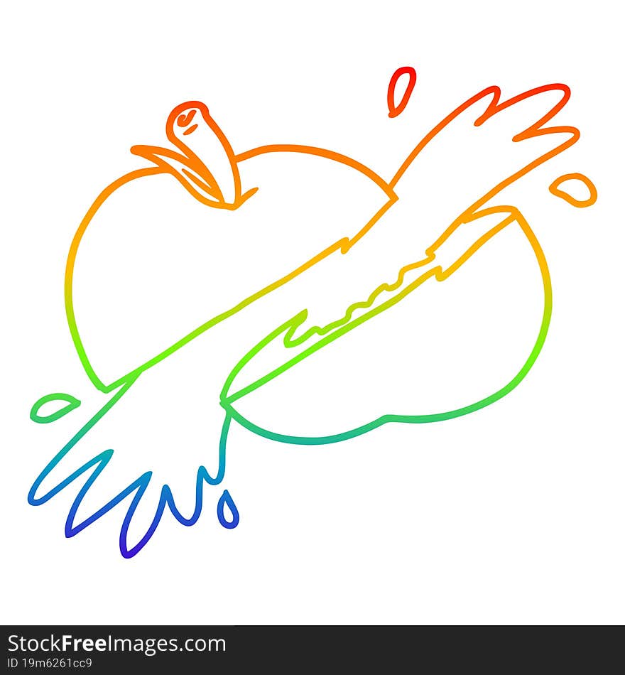 rainbow gradient line drawing cartoon sliced apple