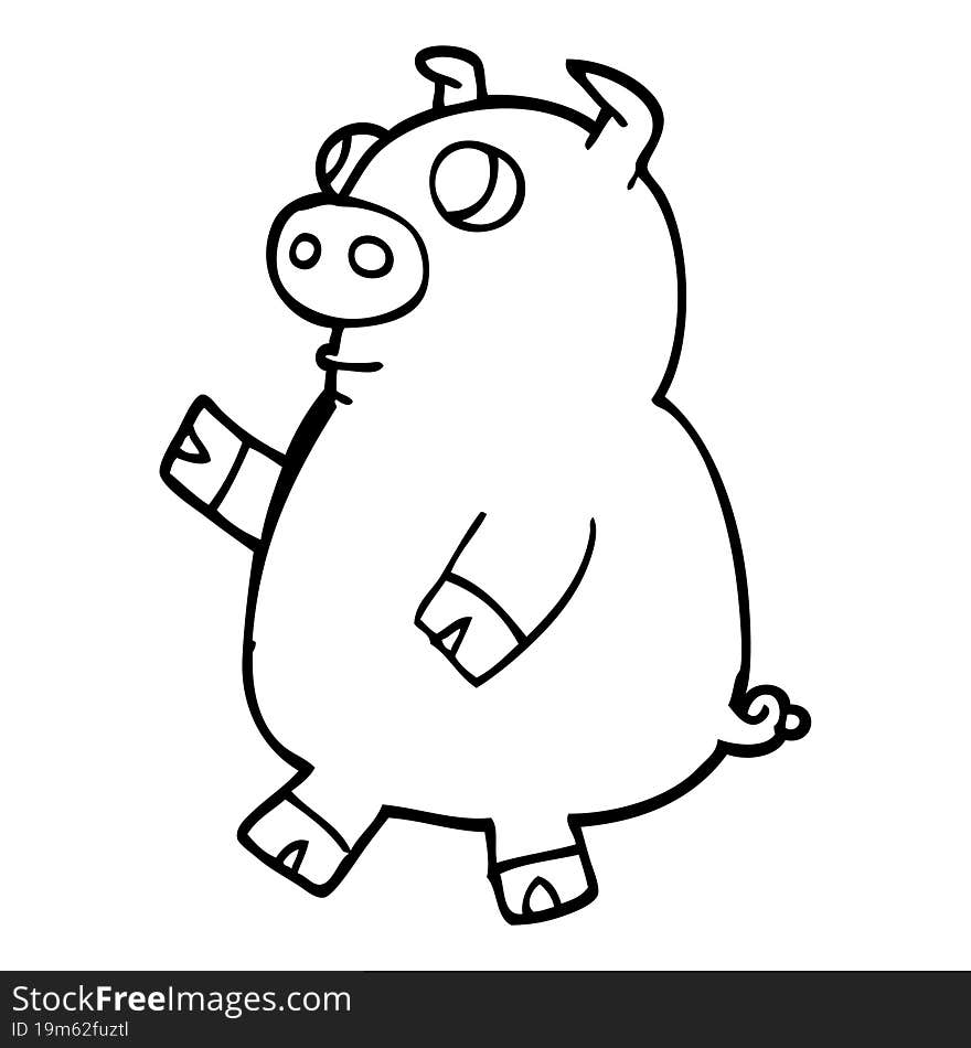 Line Drawing Cartoon Funny Pig